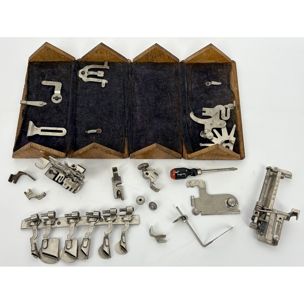 Antique Singer Sewing Machine Puzzle Box with Accessories Parts Roll Up